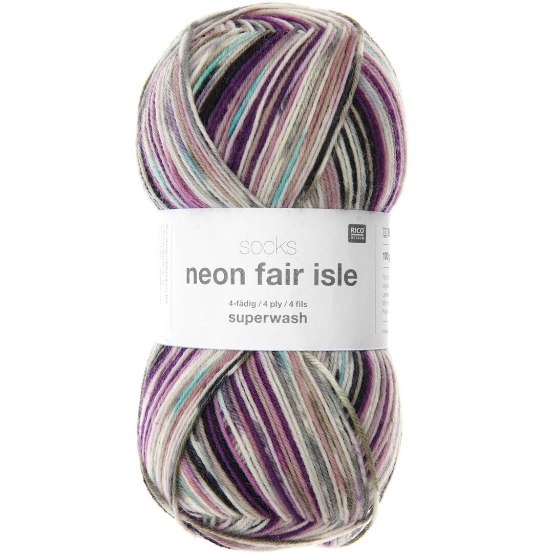 Socks Neon Fair Isle 4-fädig 100g 380m Farbe Berries